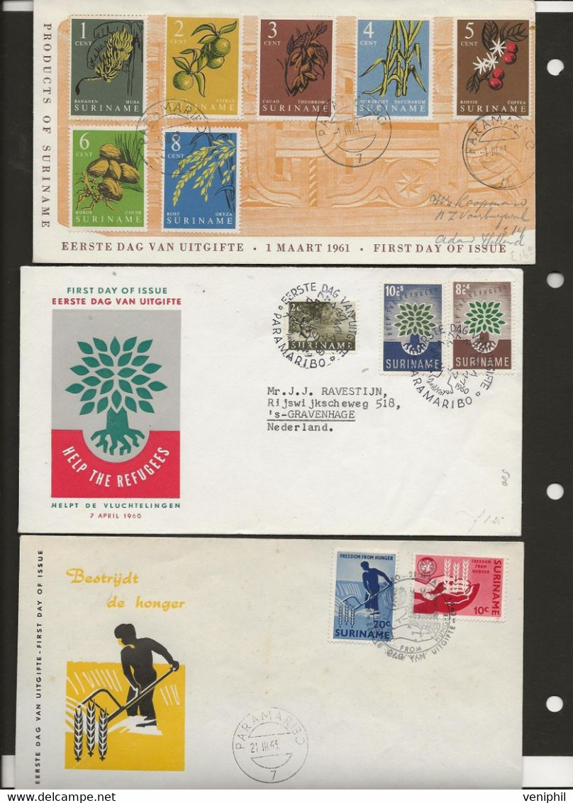 SURINAM  - 3 LETTRES FDC +2 BLOCS OBLITERES -ANNEES 1960-61-63-64 - Suriname