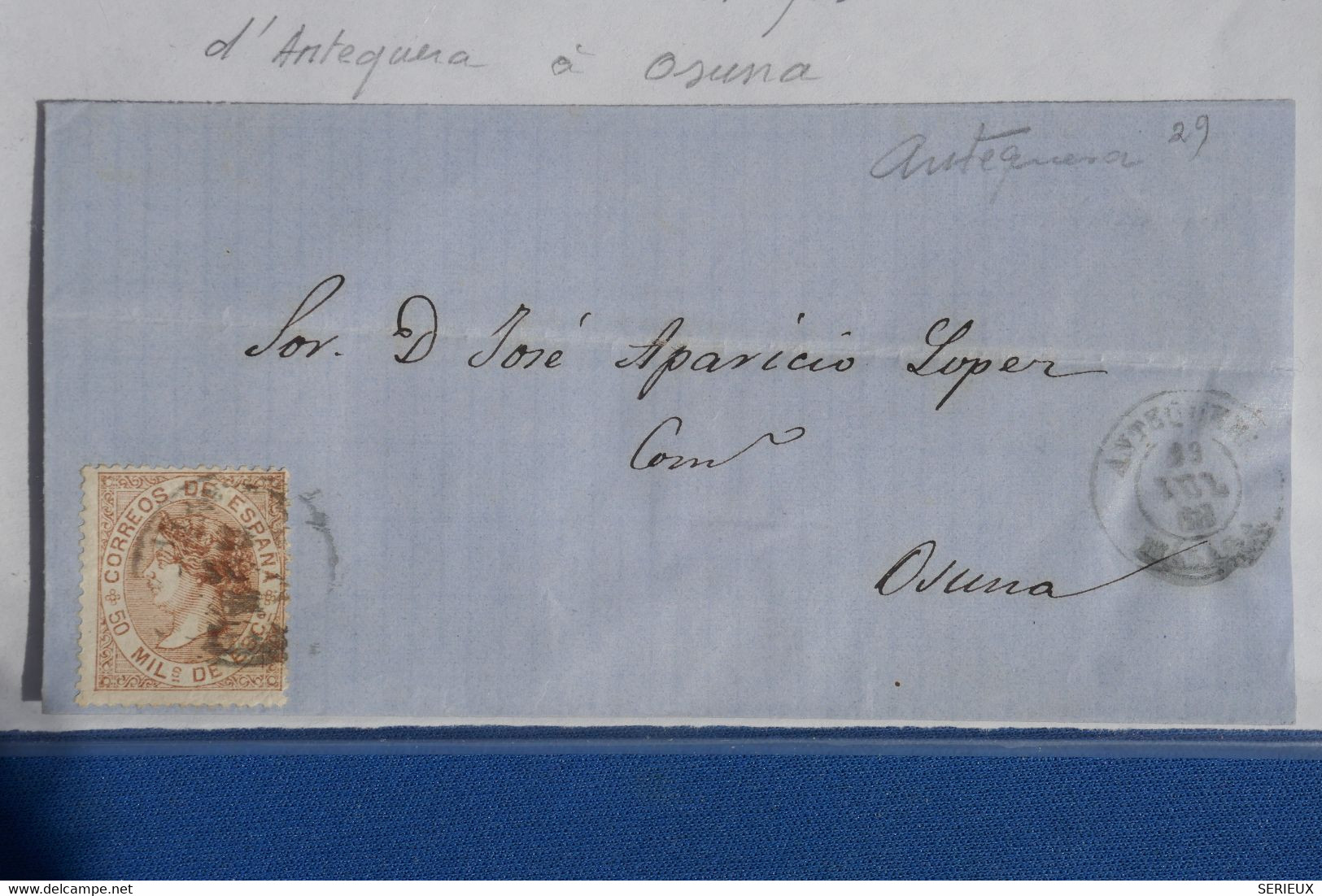 N4 ESPANA BELLE LETTRE 1868 + ANDALUCIA  ALTA PETIT BUREAU ANTEQUERA  POUR OSUNA+ AFFRANCH.  INTERESSANT - Brieven En Documenten