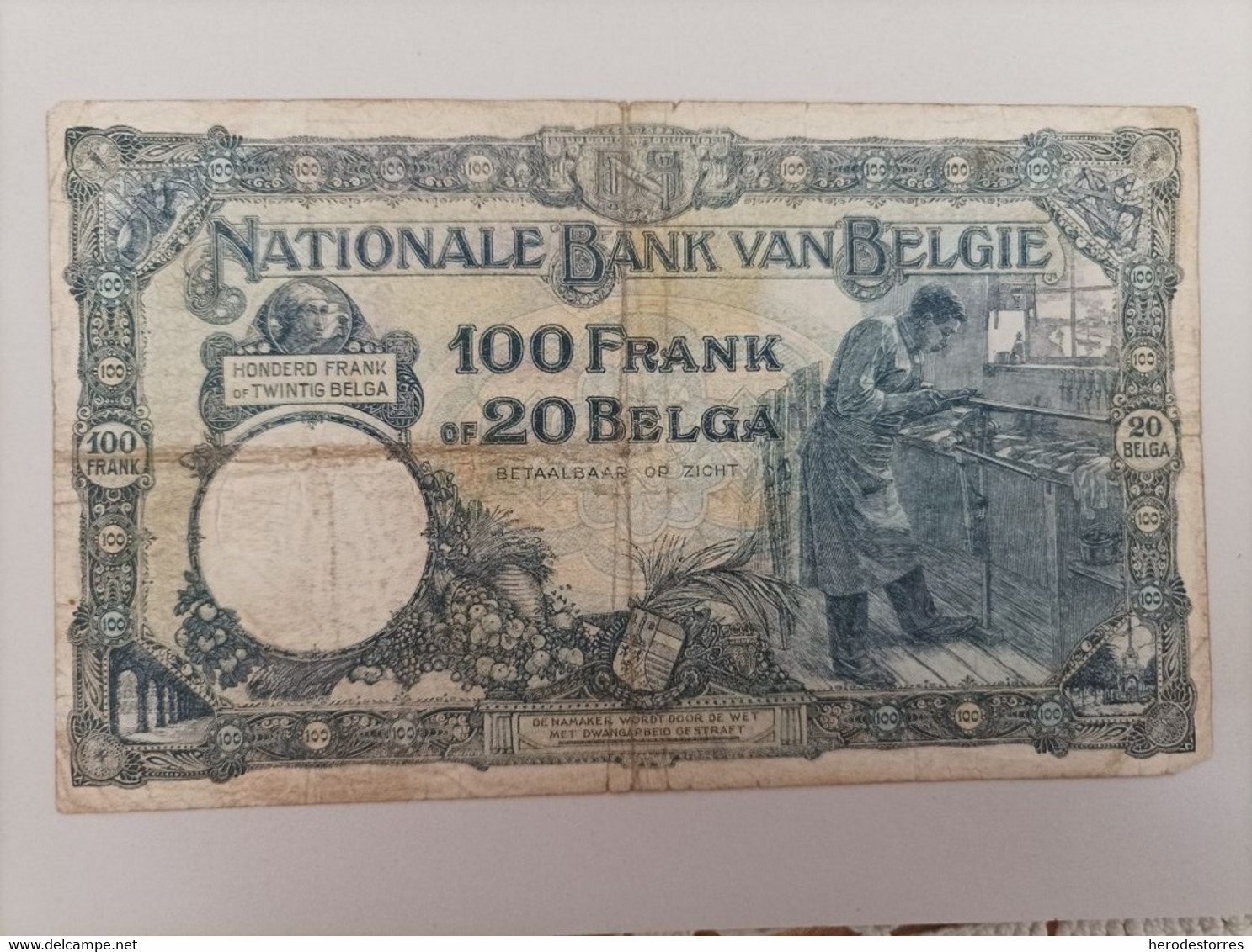 Billete De Bélgica De 100 Francs, Año 1928 - 100 Francos & 100 Francos-20 Belgas