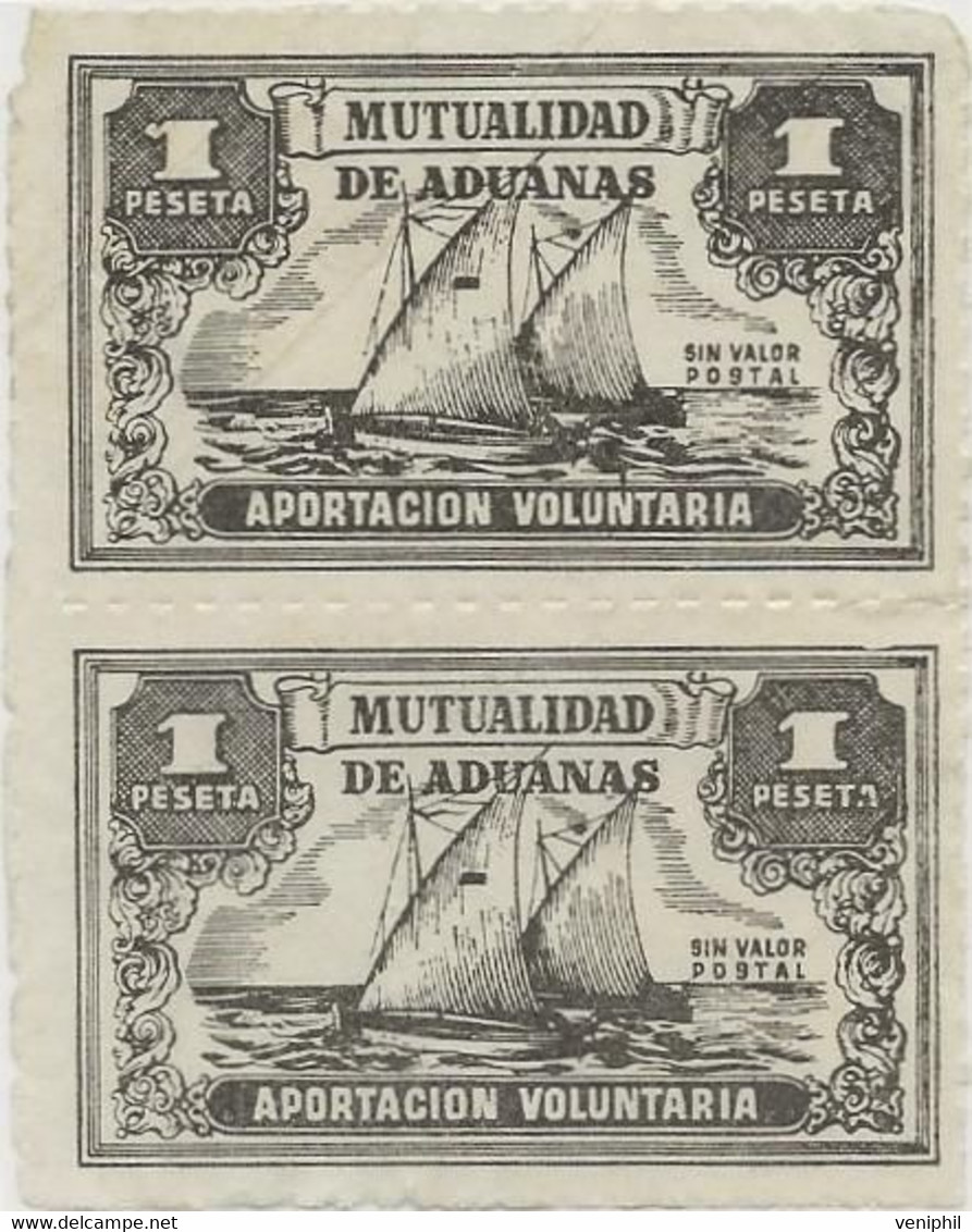 ESPAGNE - VIGNETTE PAIRE SG - MUTUALITE DE ADUANAS VOLONTAIRE DE 1 PESETA . - Variedades & Curiosidades