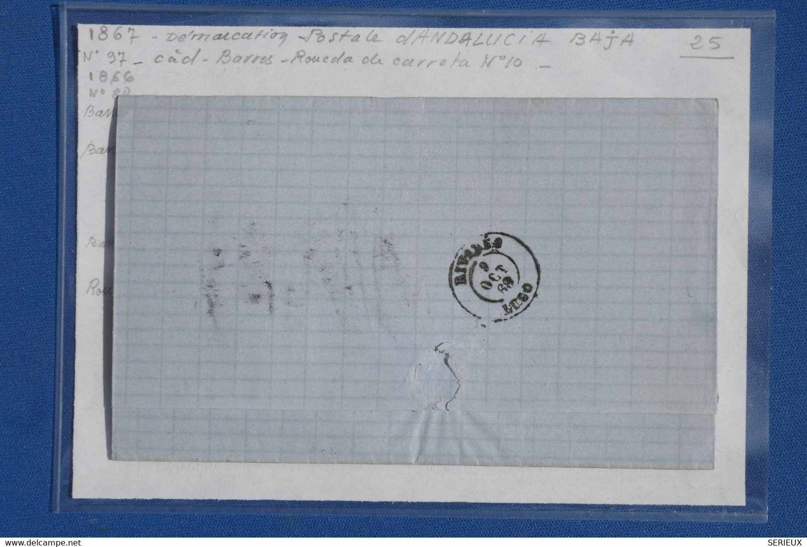 N6 ESPANA BELLE  LETTRE  1867 + ANDALUCIA  BAJA  SVILLA  POUR ORTIGOSA ++BARRES N°6+ AFFRANCH.  INTERESSANT - Cartas & Documentos