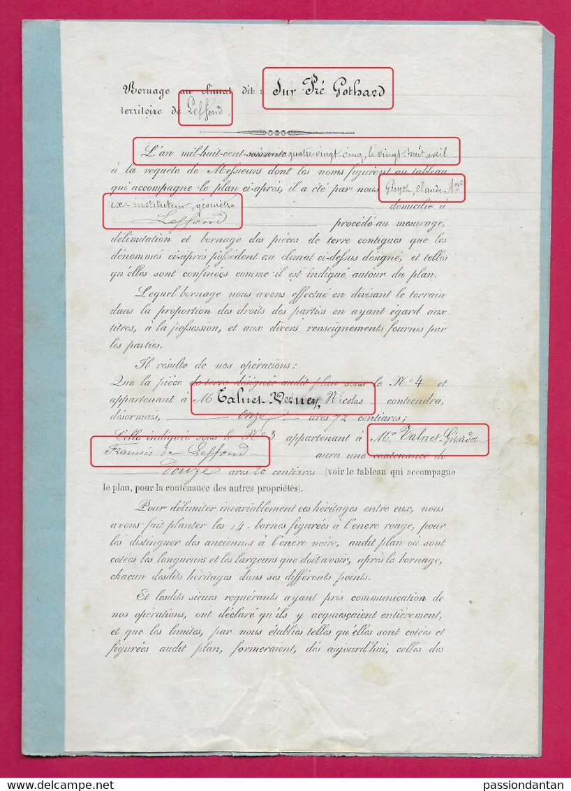Document De Bornage De Parcelles Daté De 1885 - Haute Saône - Leffond - Le Pré Gothard - Autres Plans
