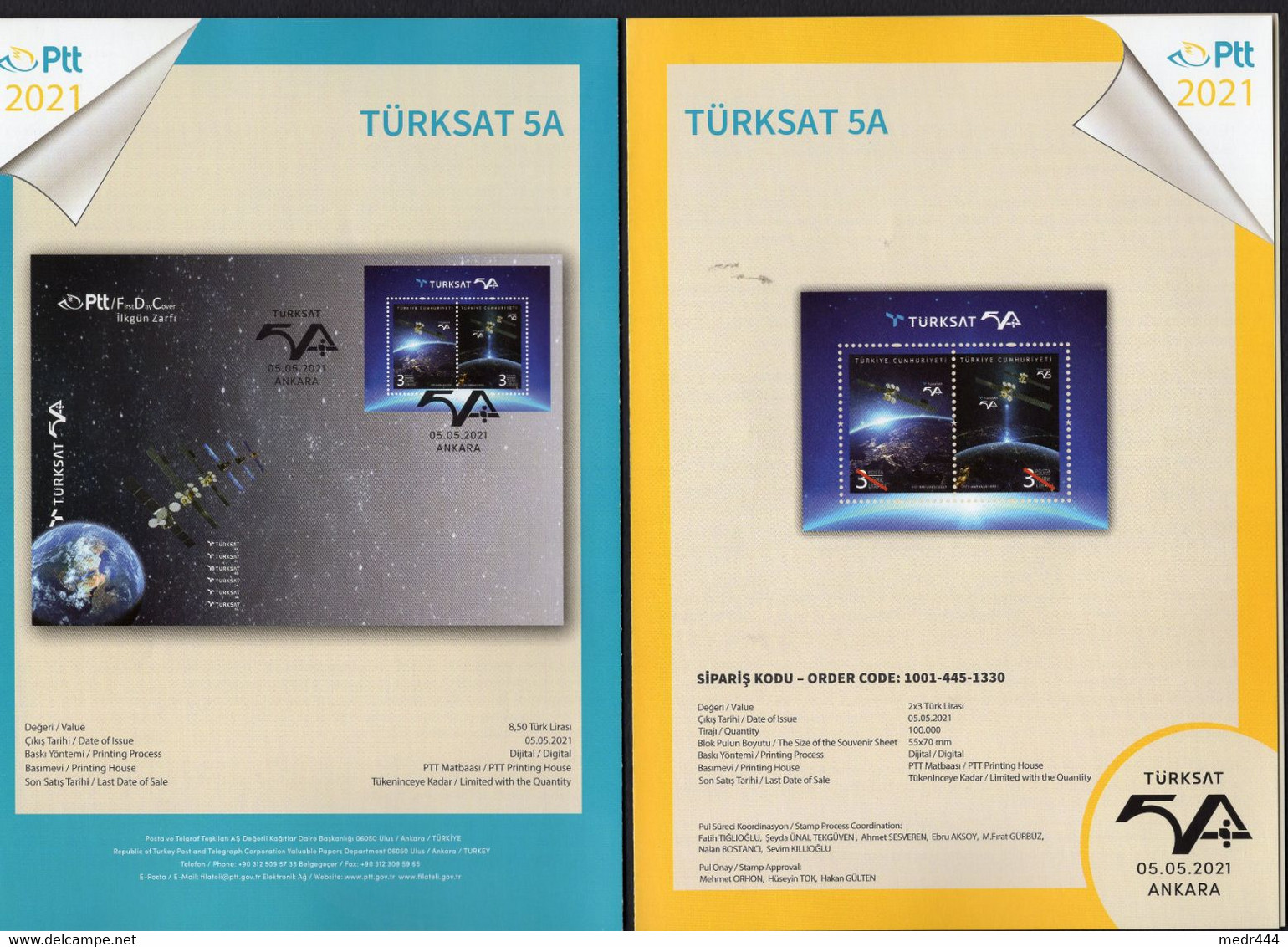 Turkey/Turquie 2021 - Turksat 5A - Souvenir Sheet + FDC + Flyer - Superb*** - Excellent Quality - Covers & Documents