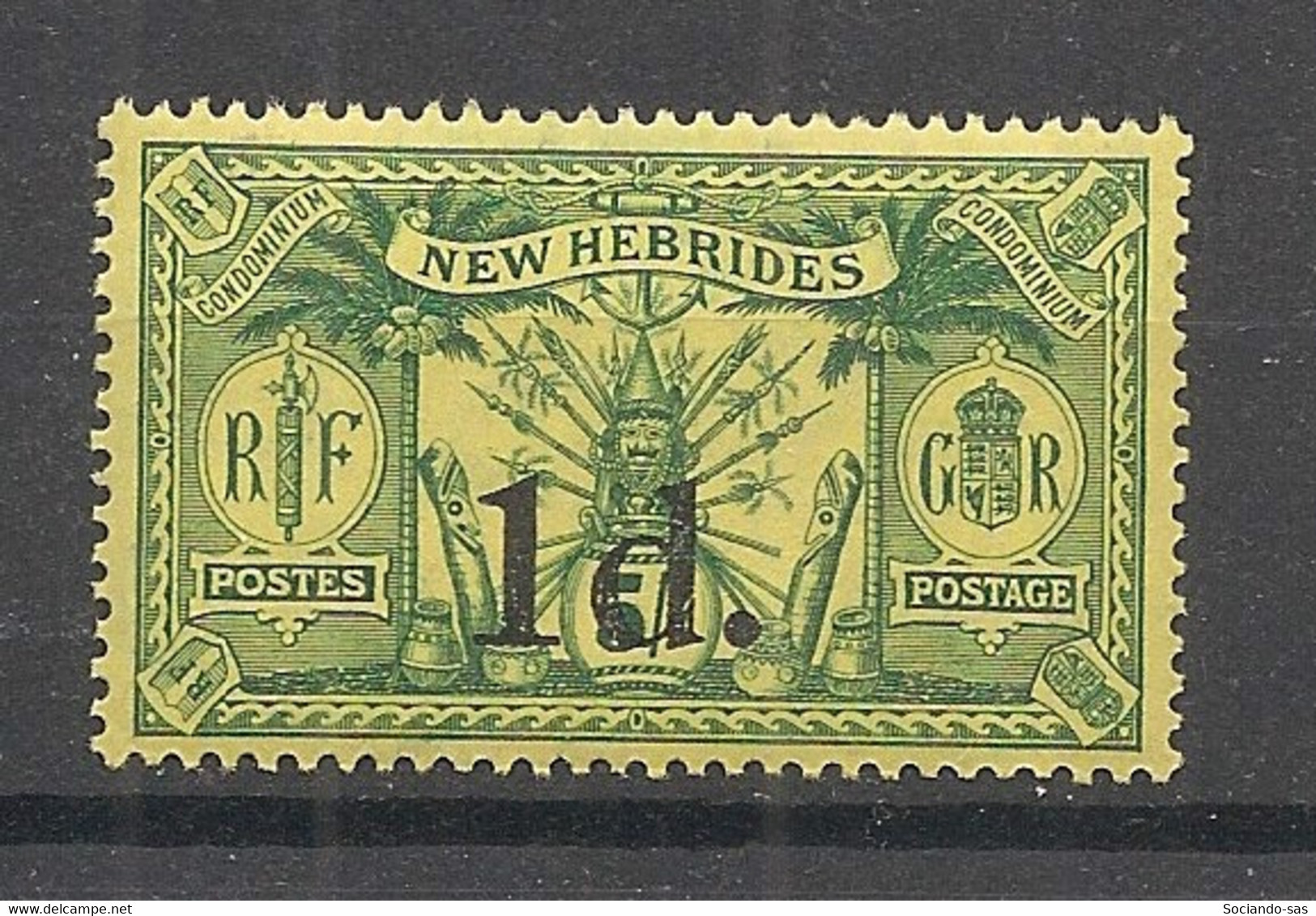 NOUVELLES HEBRIDES - 1920 - N°Yv. 67 - 1d Sur 5s Vert-jaune - Neuf Luxe ** / MNH / Postfrisch - Unused Stamps