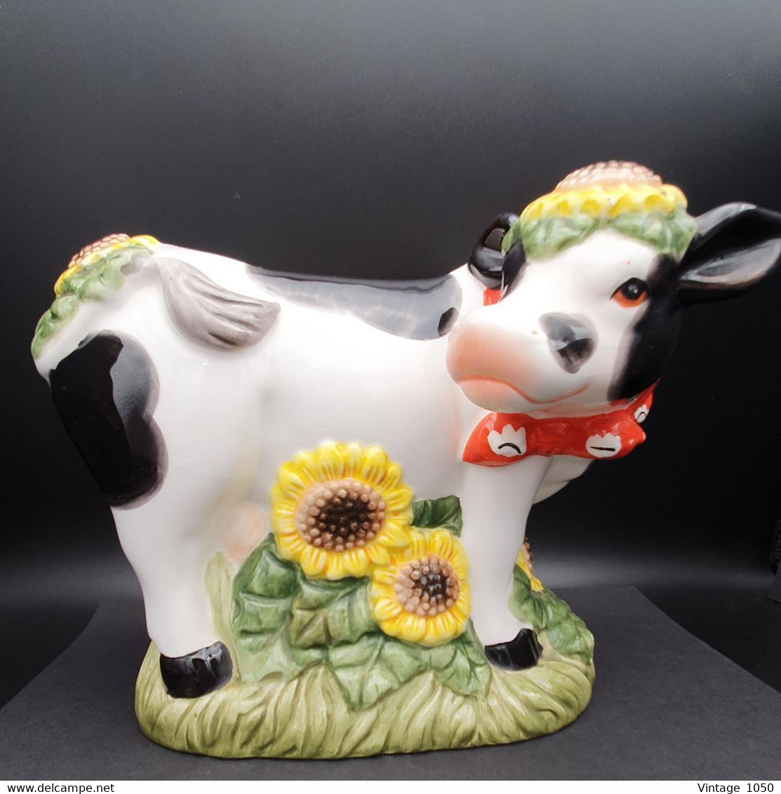 ✅Vintage Vache Bandana Creamer 1970 céramique TBE #peintmain #cow #vintage