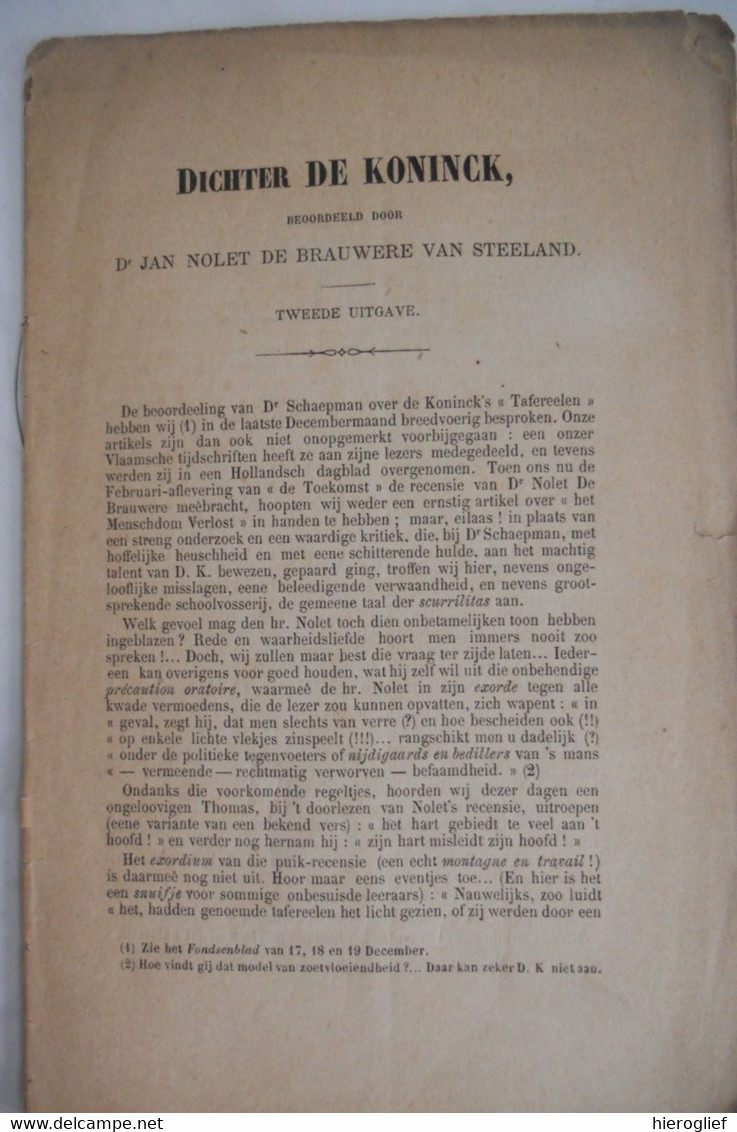 Dichter DE KONINCK Beoordeeld Door Dr. Jan Nolet De Brauwer Van Steeland - Poesía