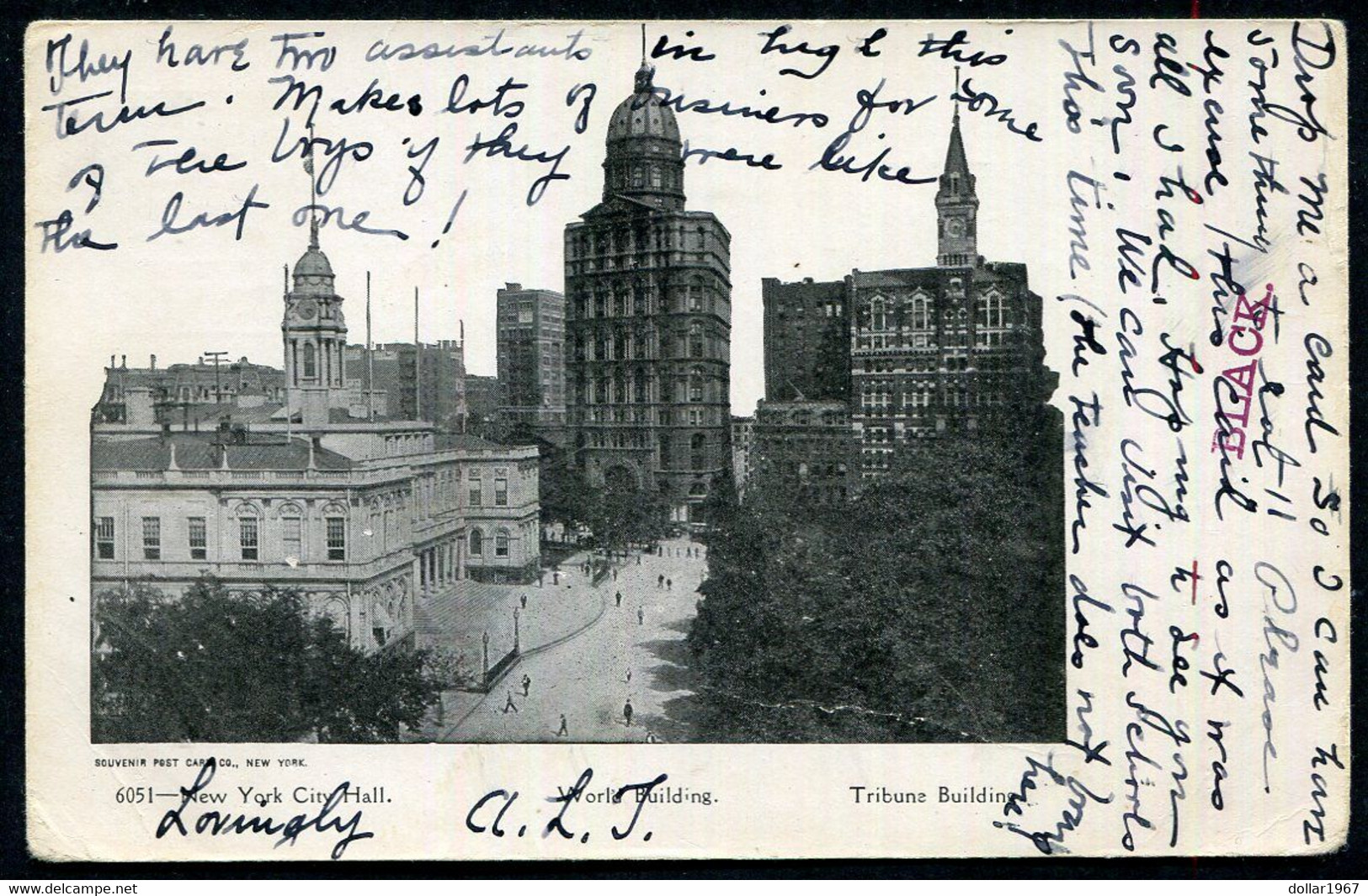 NEW YORK - CITY HALL WORLD AND TRIBUNE BUILDINGS ( 1912 )  - 2 Scans For Condition .(Originalscan !!) - Mehransichten, Panoramakarten