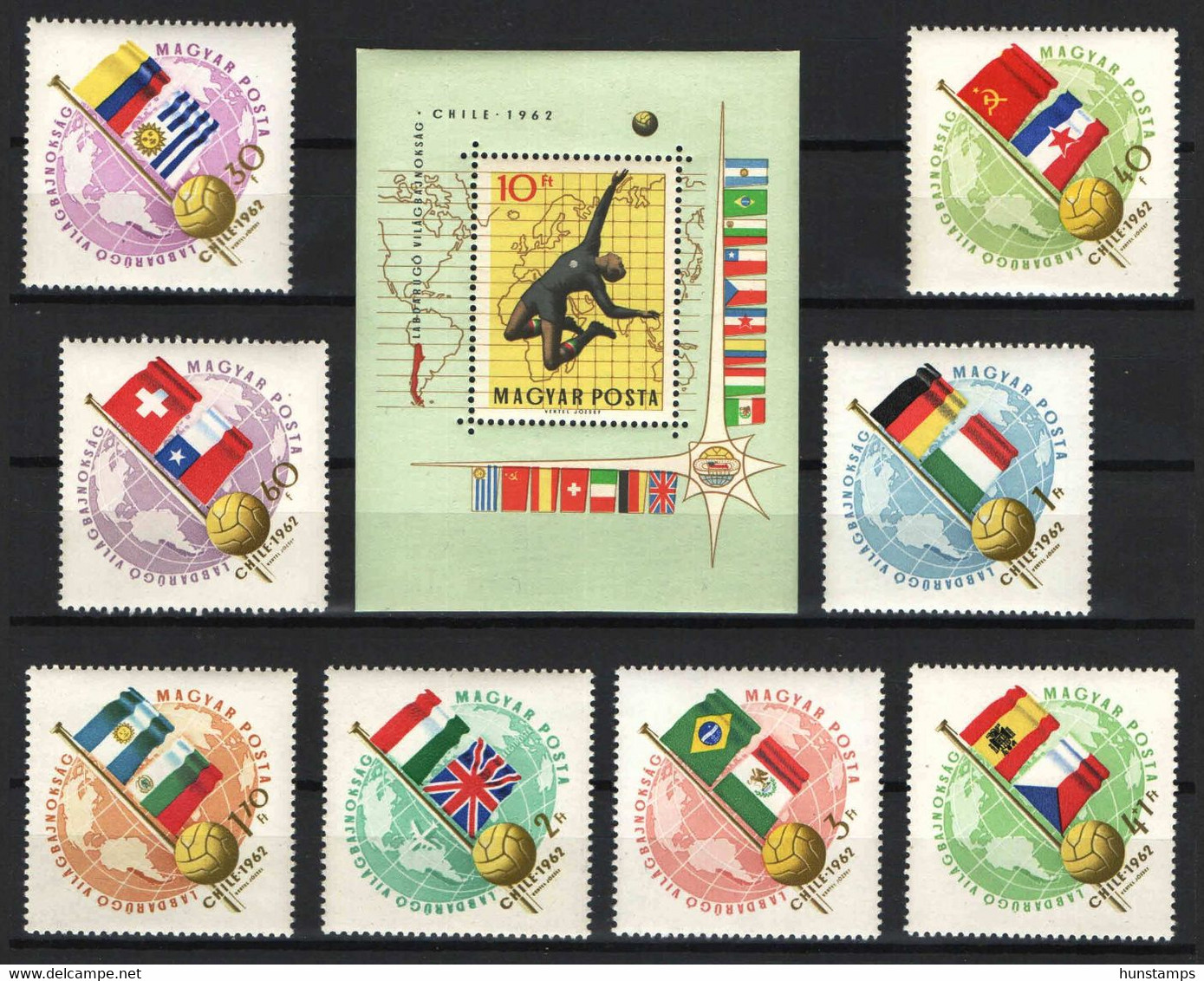 Hungary 1962. Football / Soccer World Cup, Chile Set With Sheet MNH (**) Michel: 1830-1837 + Bl. 34./ 18.50 EUR - 1962 – Chile