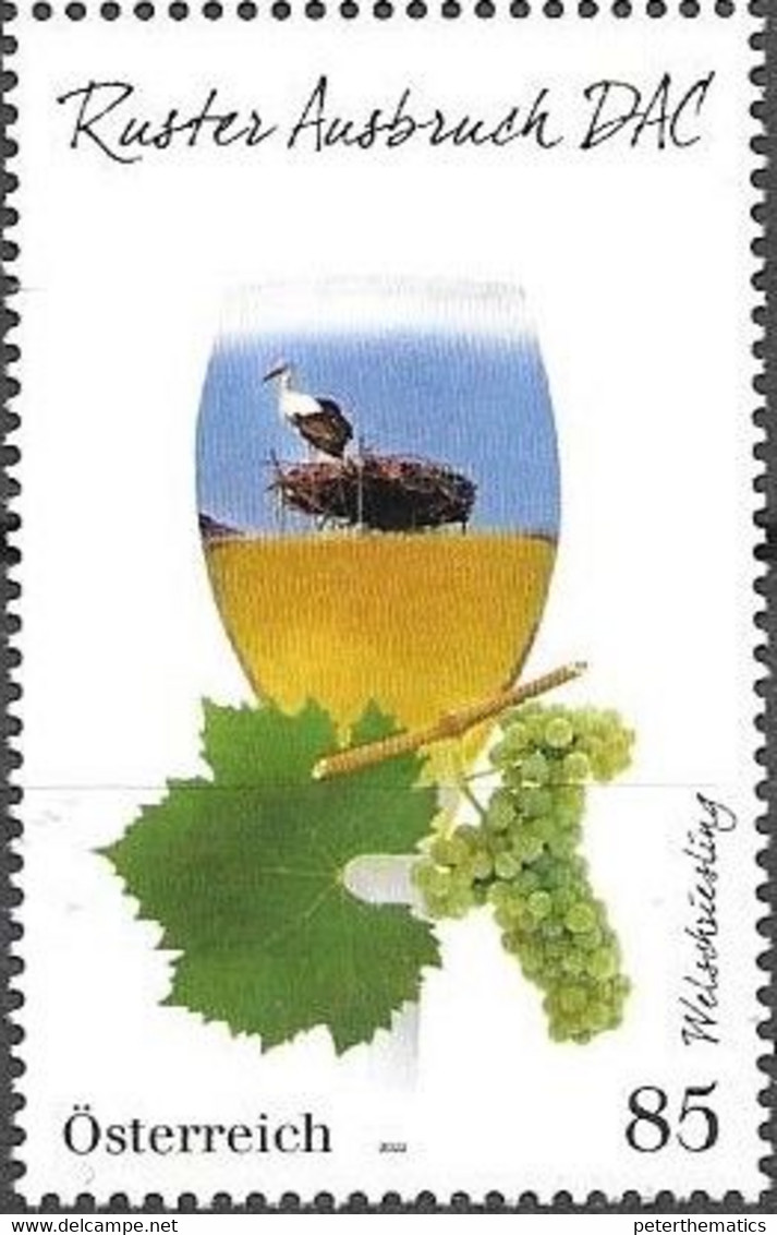 AUSTRIA, 2022, MNH, WINE REGIONS, WINE, RUSTER AUSBRUCH DAC, GRAPES, BIRDS, 1v - Wein & Alkohol