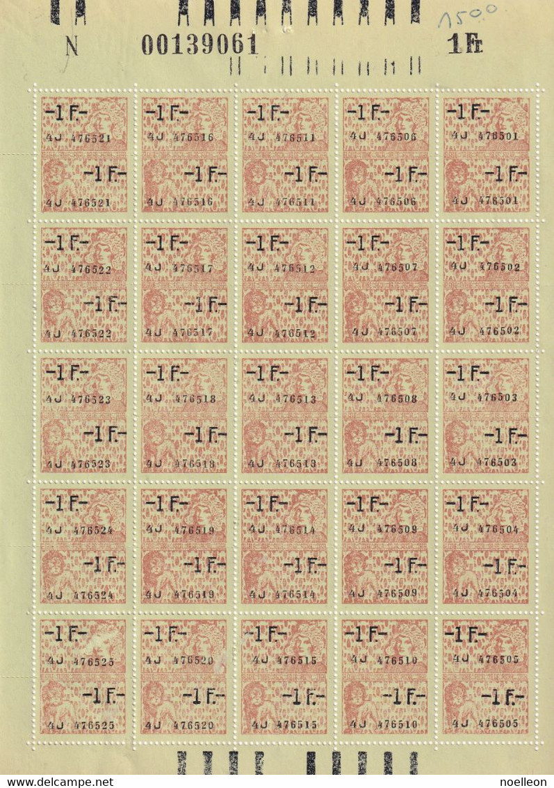 Feuillet De 25 Timbres Fiscaux De 1BEF ** - Stamps