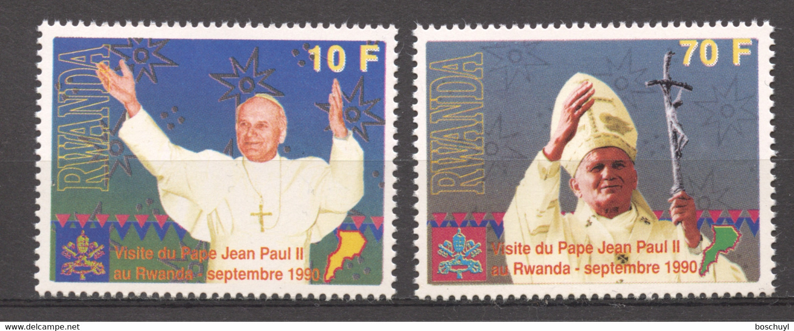 Rwanda, 1990, Visit Of Pope John Paul, MNH, Michel 1439-1440 - Otros & Sin Clasificación