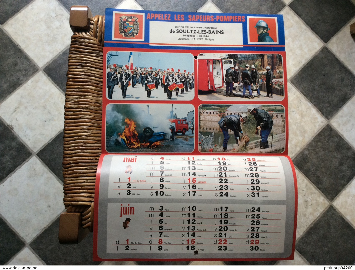 CALENDRIER-ALMANACH  Sapeurs-Pompiers  GRAND FORMAT  Ville  De SOULTZ-LES-BAINS  Annee 1980 - Grand Format : 1971-80