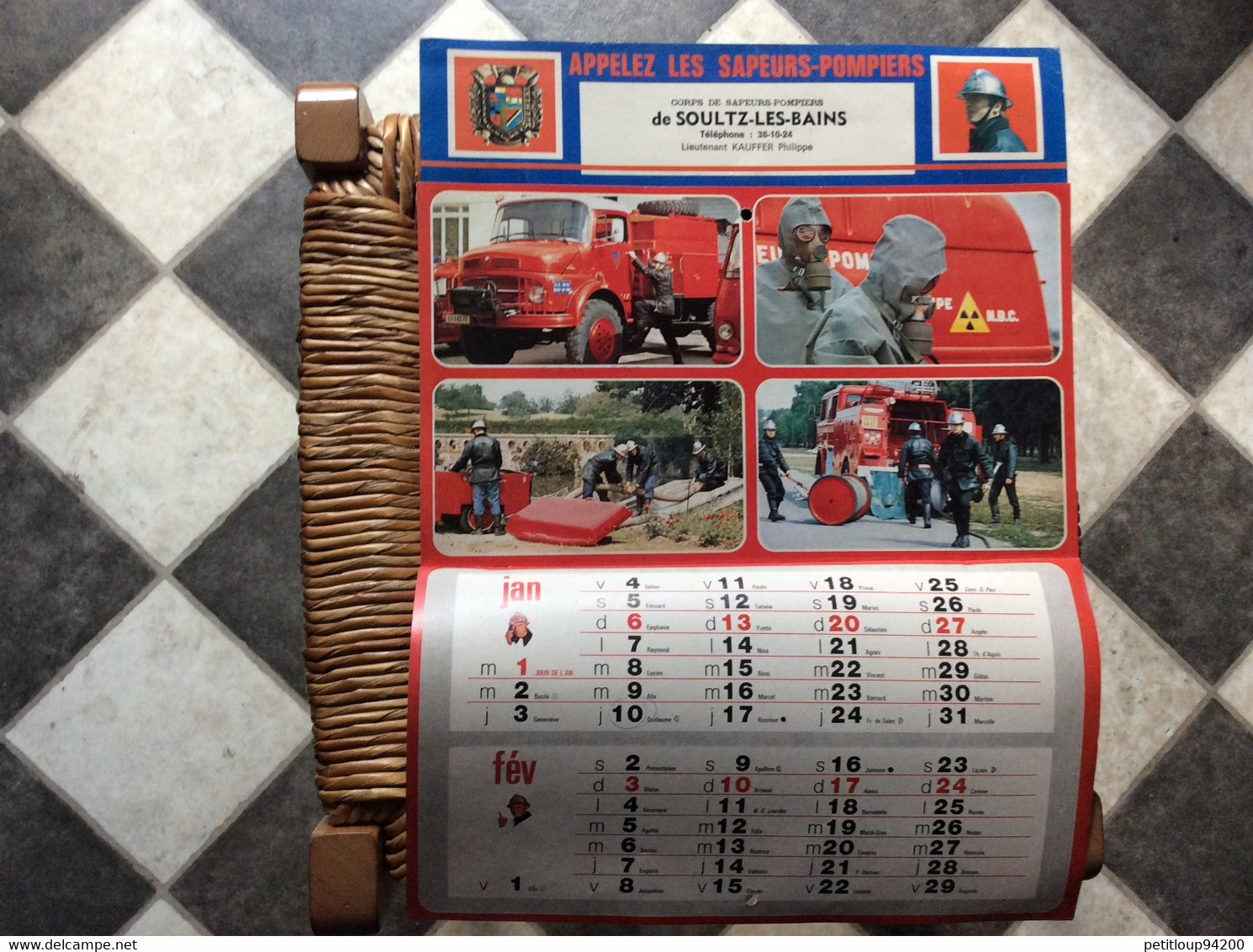 CALENDRIER-ALMANACH  Sapeurs-Pompiers  GRAND FORMAT  Ville  de SOULTZ-LES-BAINS  Annee 1980