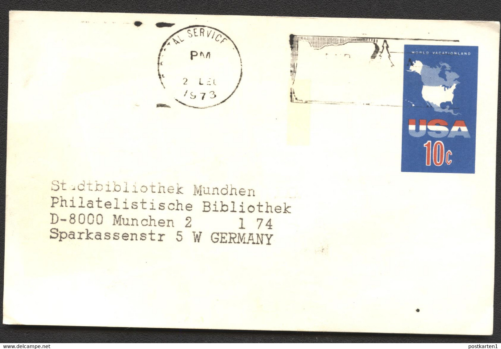 UX59 UPSS S78 Postal Card Properly Used Albany OR To Germany 1973 Cat. $85.00 - 1961-80