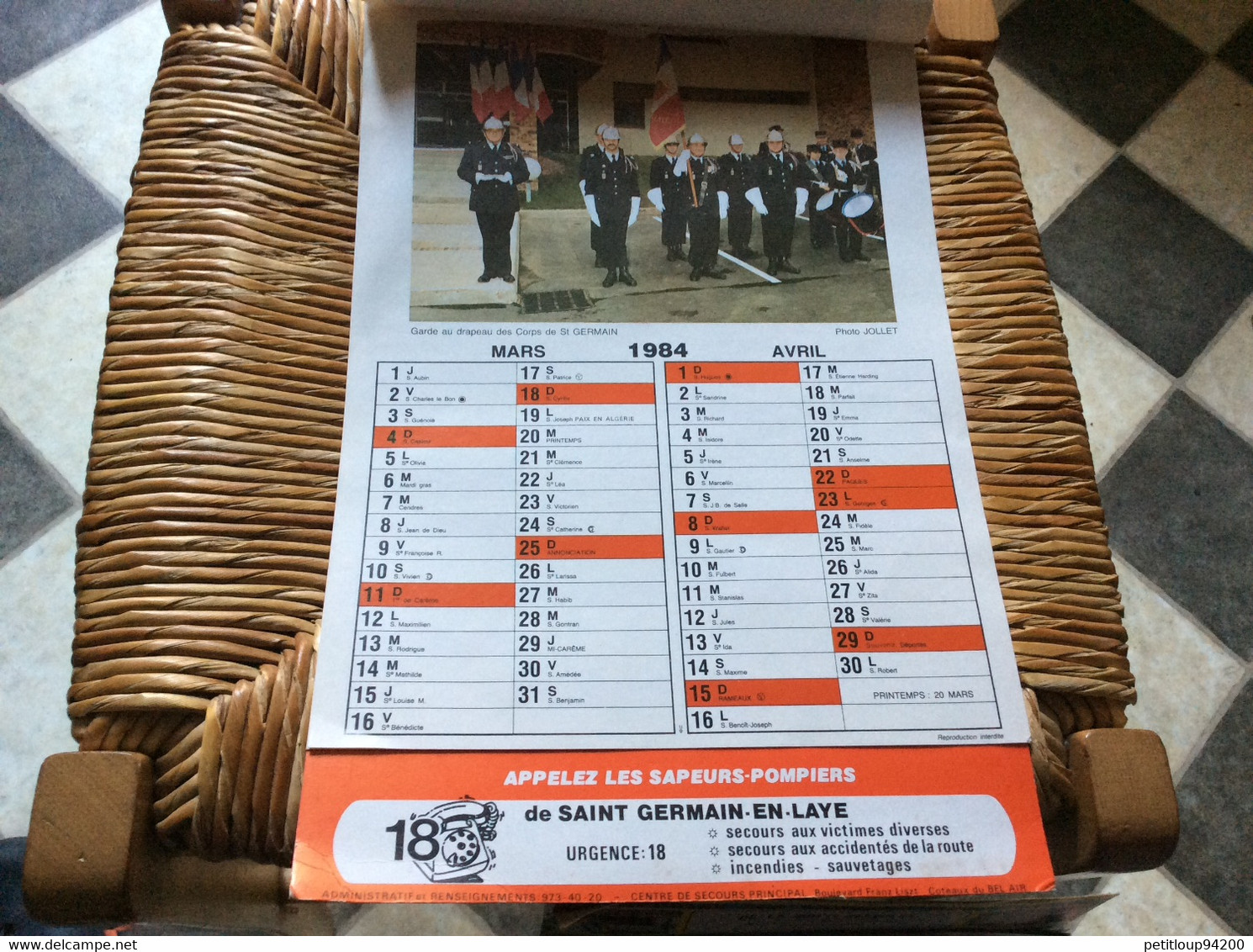 CALENDRIER-ALMANACH  Sapeurs-Pompiers  GRAND FORMAT  Ville De SAINT-GERMAIN-EN-LAYE  Année 1984 - Grand Format : 1981-90