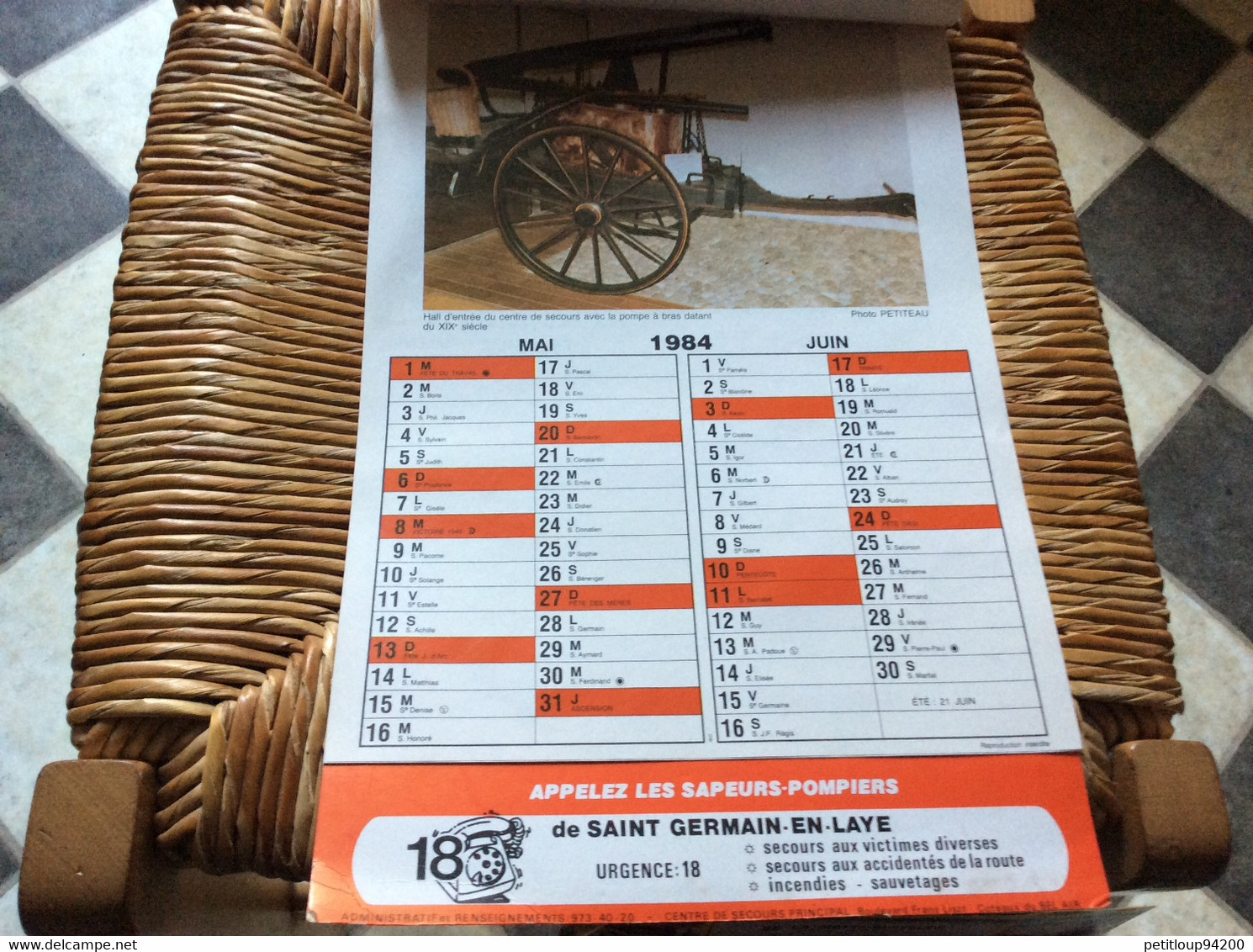 CALENDRIER-ALMANACH  Sapeurs-Pompiers  GRAND FORMAT  Ville De SAINT-GERMAIN-EN-LAYE  Année 1984 - Grand Format : 1981-90