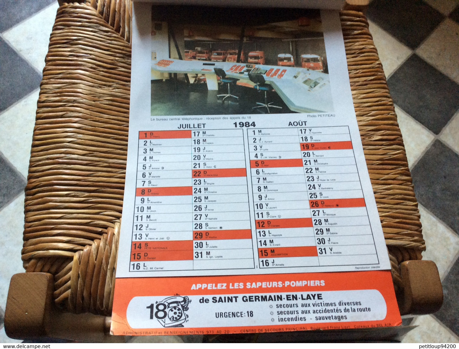 CALENDRIER-ALMANACH  Sapeurs-Pompiers  GRAND FORMAT  Ville de SAINT-GERMAIN-EN-LAYE  Année 1984