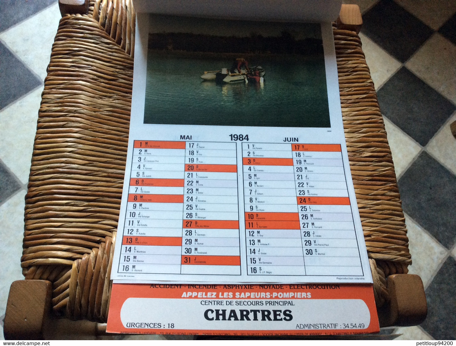 CALENDRIER-ALMANACH  Sapeurs-Pompiers  GRAND FORMAT  Ville De CHARTRES  Année 1984 - Grand Format : 1981-90