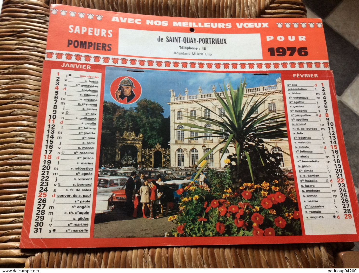 CALENDRIER-ALMÀNACH  Sapeurs-Pompiers  GRAND FORMAT  Ville De SAINT-QUAY-PORTRIEUX  Année 1976 - Grand Format : 1971-80