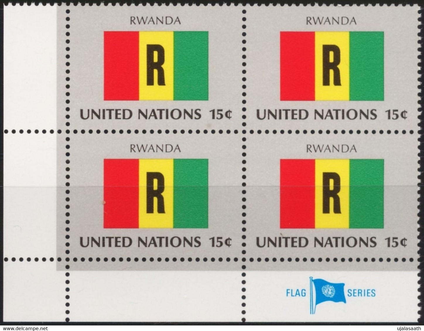 1980-United Nations Member Countries-First Flag Series, Flag Of RWANDA, Block Of 4, Mint Stamps. - Unused Stamps