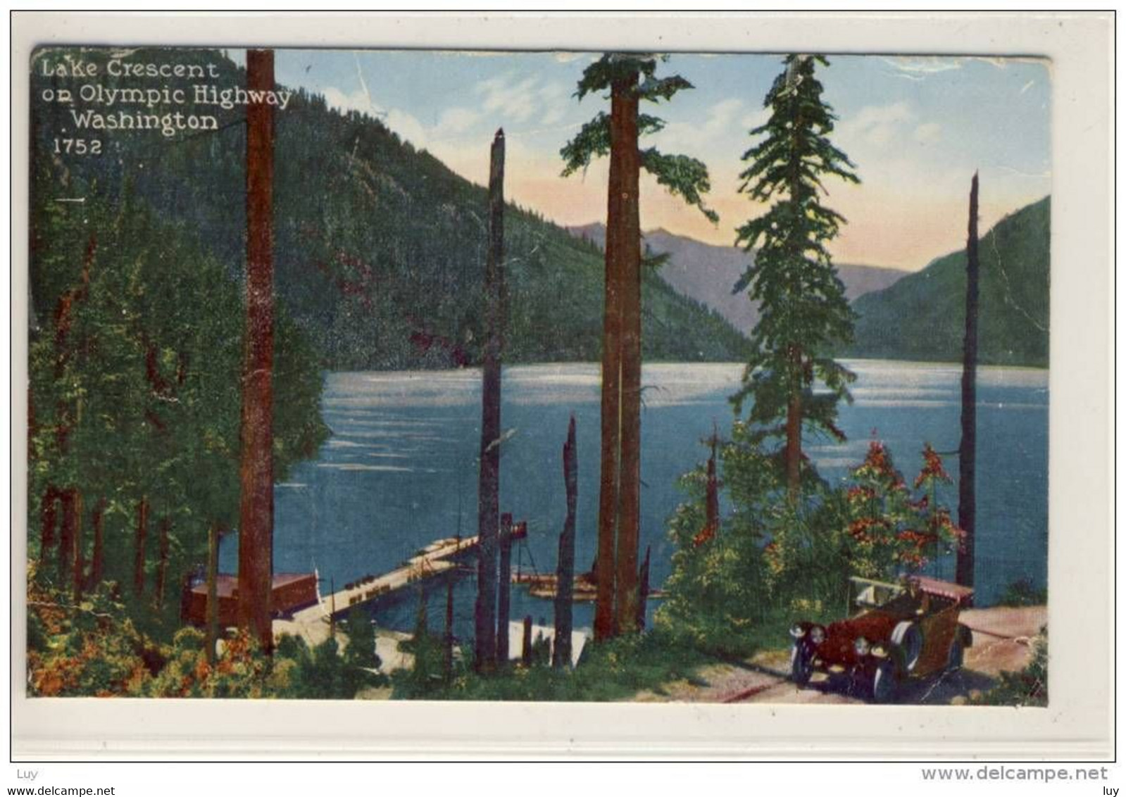 LAKE CRESCENT On Olympic Highway, WA ,  Canceled 1917 With Stars In  Wave - American Roadside