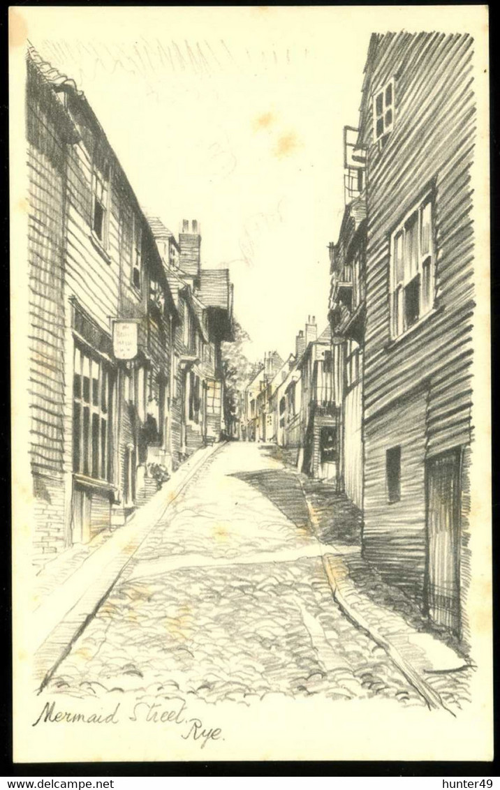 Rye Mermaid Street Pencil Sketch Postcard - Rye