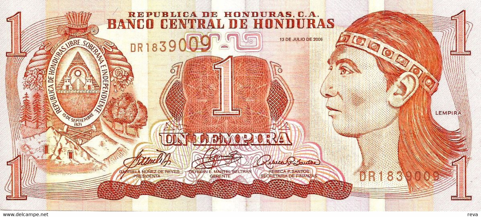 HONDURAS 1 LEMPIRA RED MAN FRONT MAYAN TEMPLE BACK DATED 13-07-2006 P.84a? UNC READ DESCRIPTION !! - Honduras