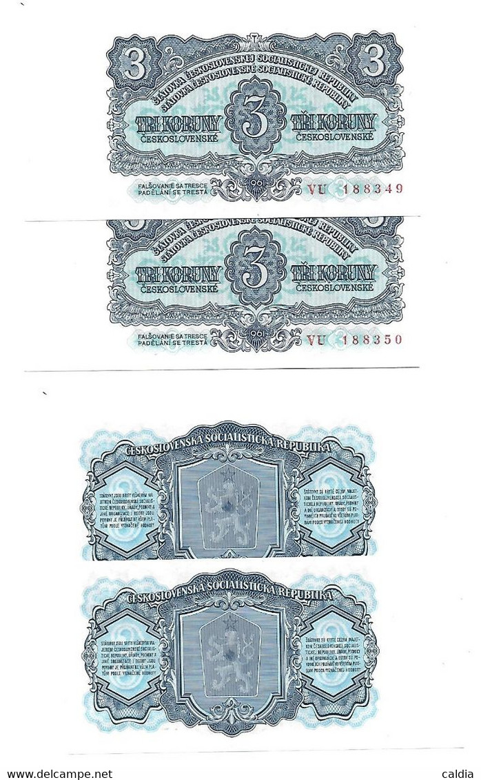 Tchécoslovaquie Czechoslovakia 3 Korun 1961 UNC / NEUF - 2 Consecutive - Checoslovaquia