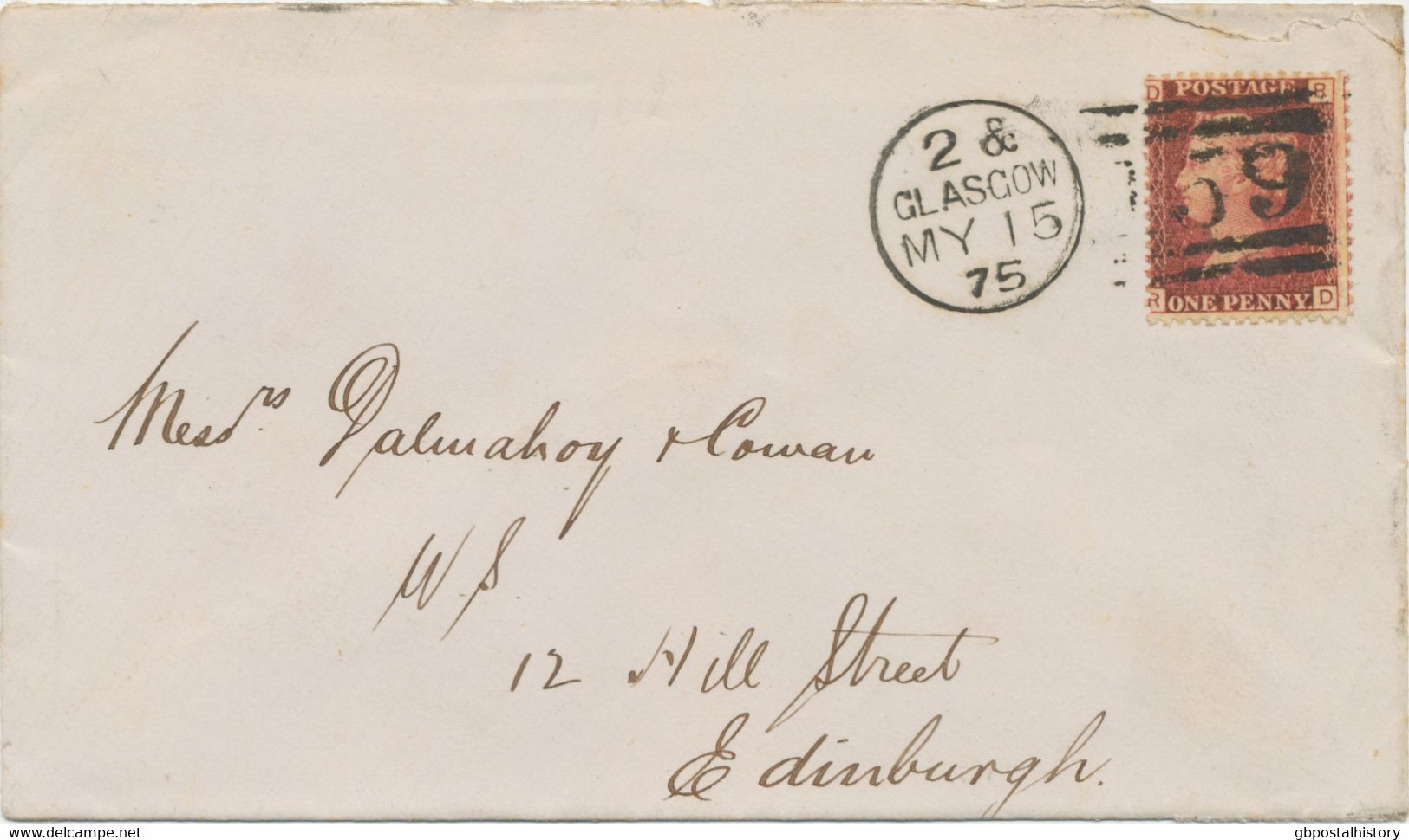 GB „159 / GLASGOW“ Scottish Duplex (4 Bars With Same Length, Time Code „2 &“, Datepart 20mm) On Very Fine Cover - Covers & Documents