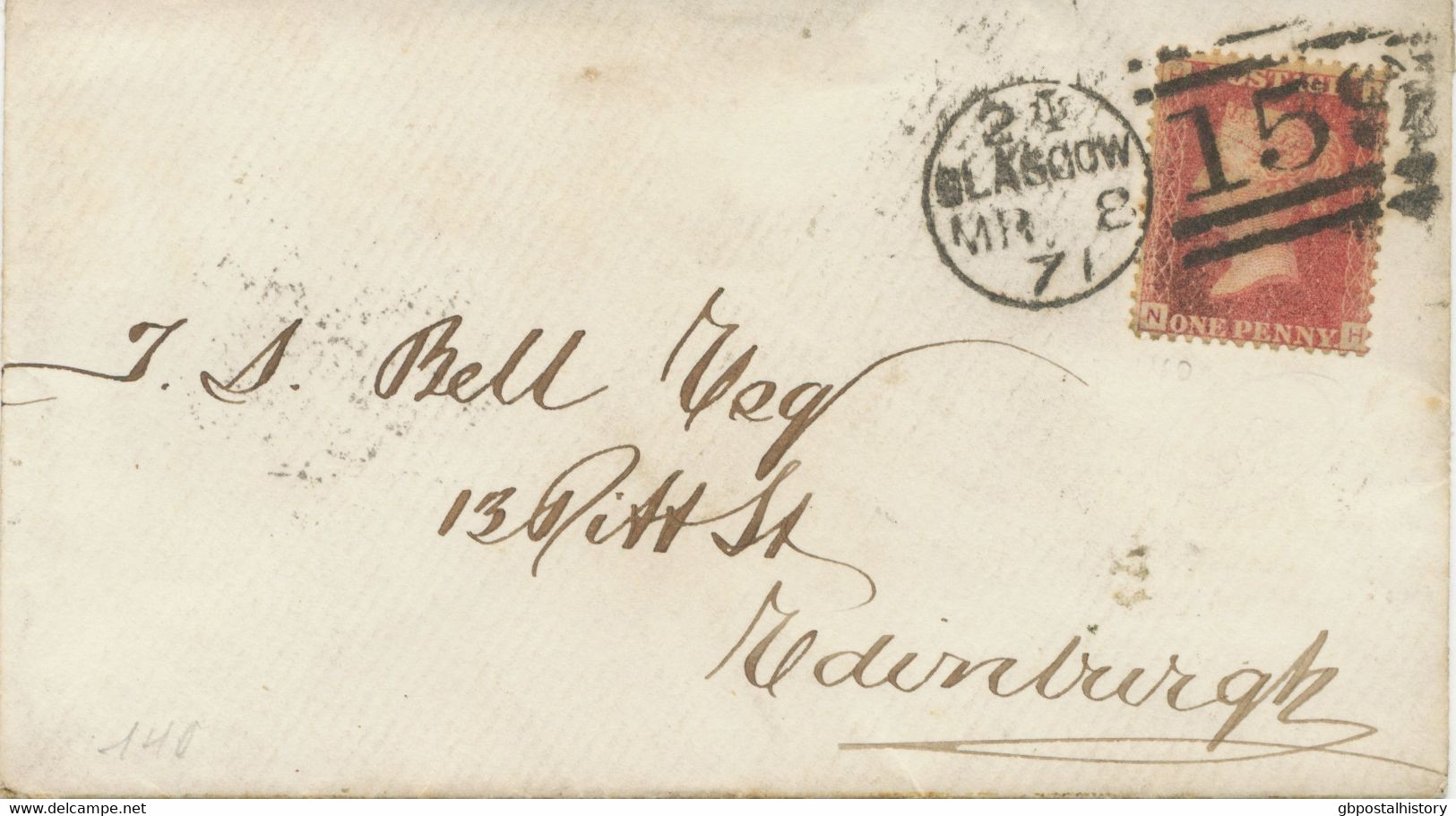 GB „159 / GLASGOW“ Scottish Duplex (4 Bars With Same Length, Time Code „2 ψ“, Datepart 18-19mm) On Very Fine Cover - Cartas & Documentos