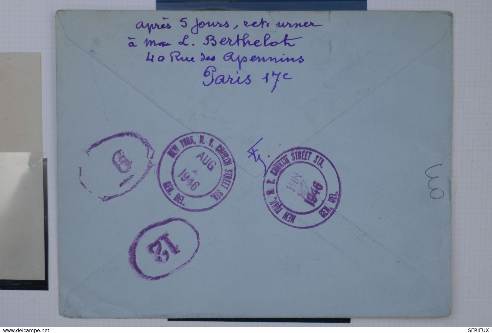 C1 FRANCE BELLE LETTRE 1946 1ERE LIAISON PARIS NEW YORK USA  ++AIR FRANCE+ AFFRANCH. PLAISANT - 1960-.... Lettres & Documents