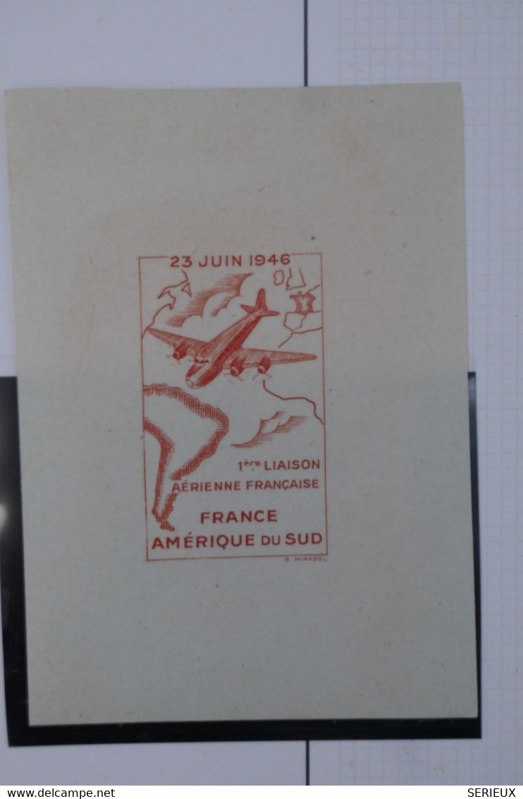 C1 FRANCE BELLE VIGNETTE  1946 1ERE LIAISON PARIS AMERIQUE SUD  ++NEUF CH. - Aviation