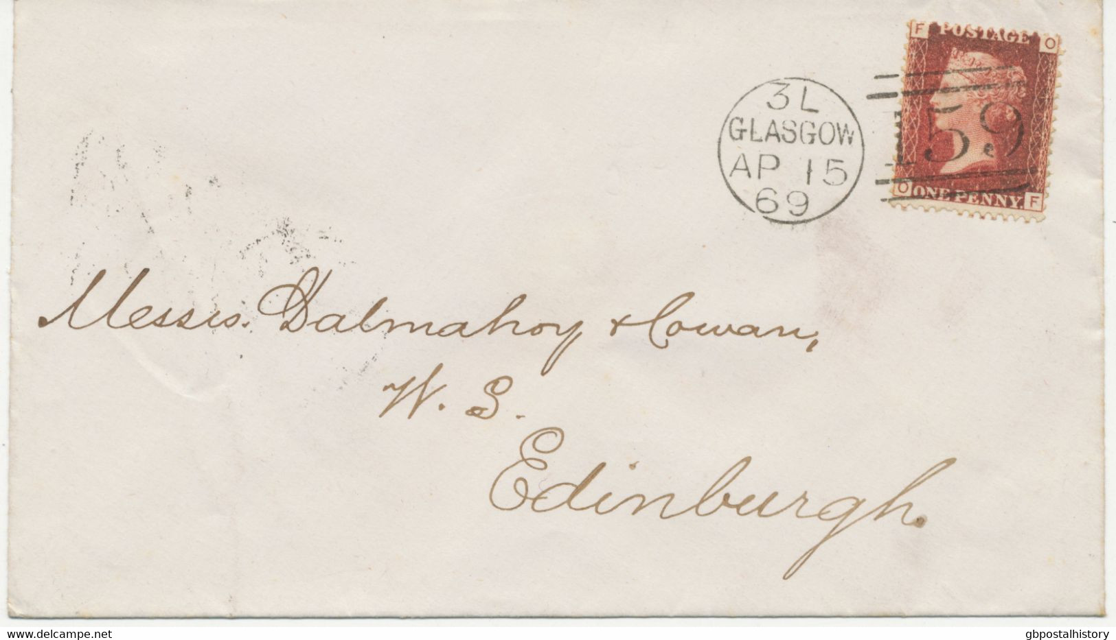 GB „159 / GLASGOW“ Scottish Duplex (4 THIN Bars With Different Length, Time Code „3 L“, Datepart 18mm) On Superb Cover - Storia Postale