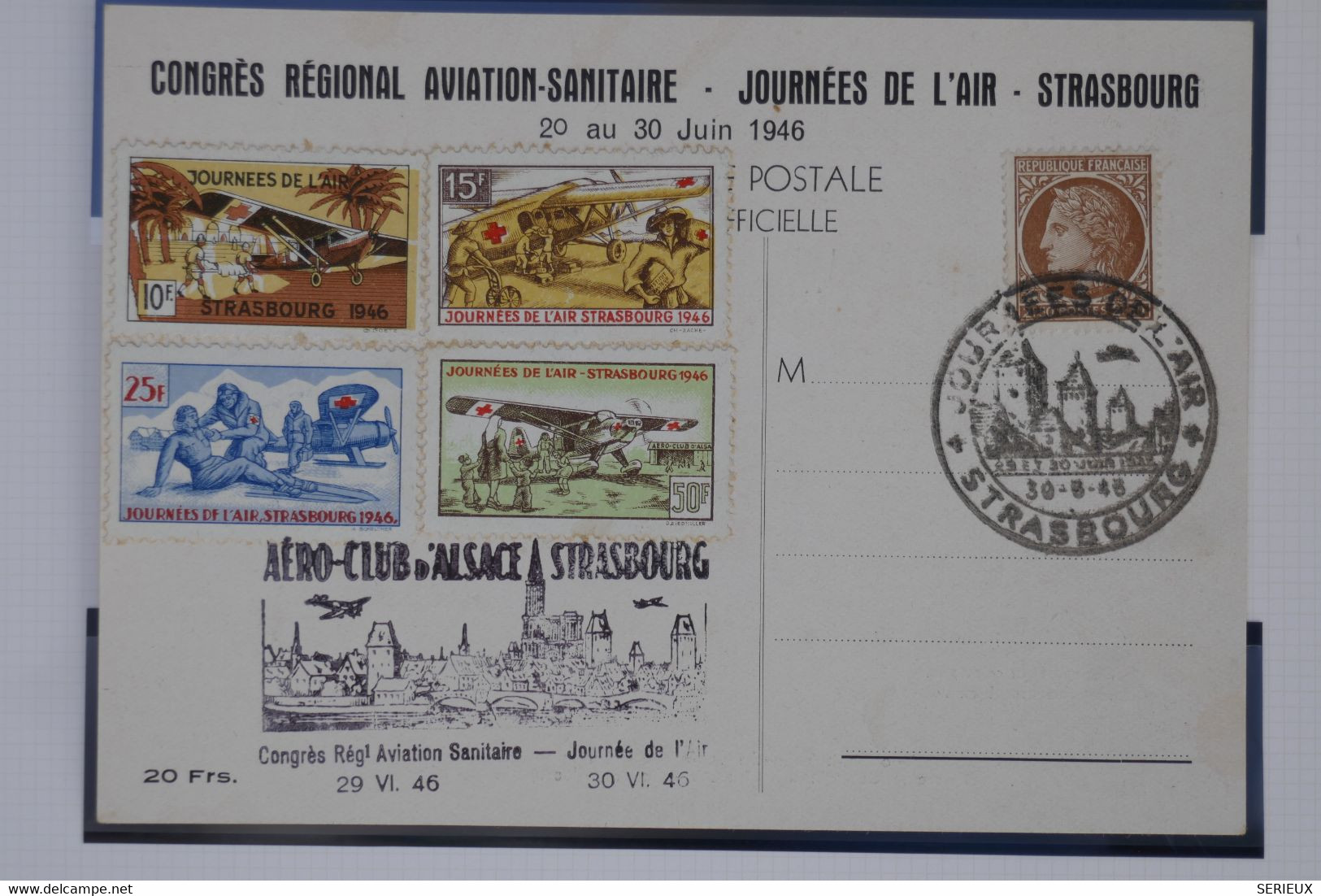 C1 FRANCE BELLE LETTRE 1946 JOURNEE DE L AIR  STRASBOURG +VIGNETTES ++ AFFRANCH. PLAISANT - 1960-.... Briefe & Dokumente