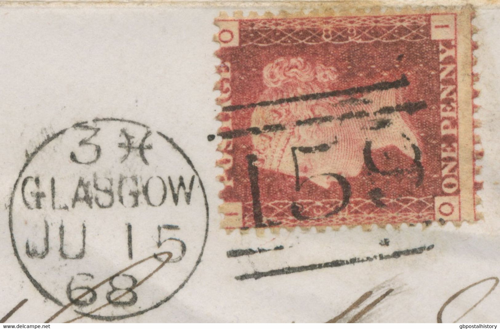 GB „159 / GLASGOW“ Scottish Duplex (4 THIN Bars With Different Length, Time Code „3 Ӂ “, Datepart 18mm) Very Fine Cover - Cartas & Documentos