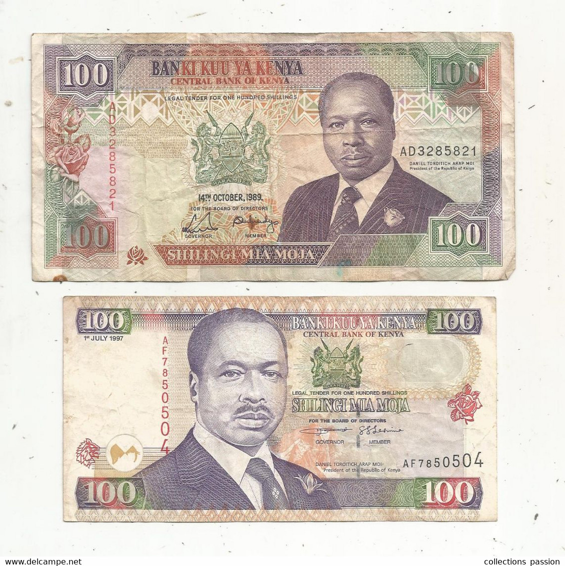 Billet, BANKI KUU YA KENYA , Central Bank Of KENYA, 100 Shillings  , 1989, 1997, Lot De 2 Billets, Frais Fr 1.85 E - Kenia