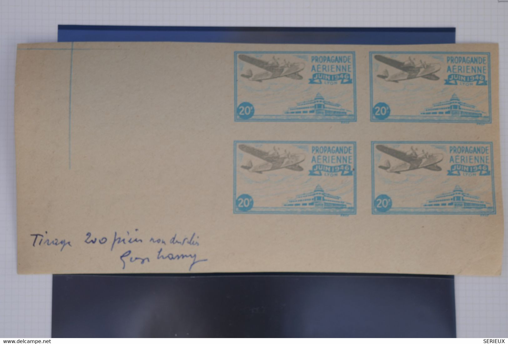 C1 FRANCE BELLE VIGNETTES BLOC  FEUILLE RARE 1946 PROPAGANDE AERIENNE NON DENTELé++ ++PAS COURANT - Aviación