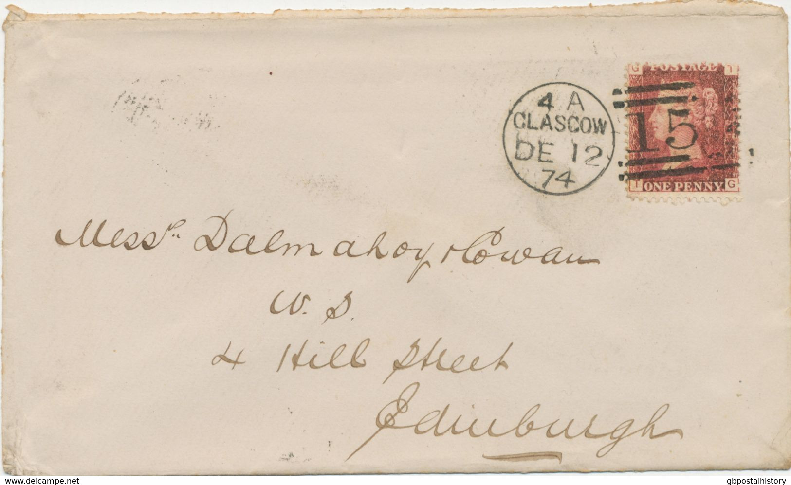 GB „159 / GLASGOW“ Scottish Duplex (4 Bars With Same Length, Time Code „4 A “, Datepart 19mm) On Superb Cover With QV 1d - Lettres & Documents