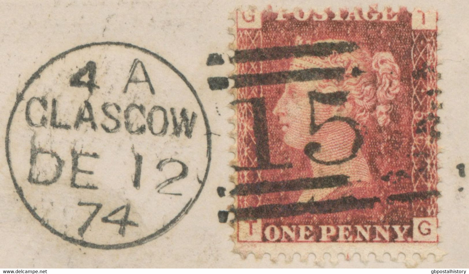 GB „159 / GLASGOW“ Scottish Duplex (4 Bars With Same Length, Time Code „4 A “, Datepart 19mm) On Superb Cover With QV 1d - Storia Postale