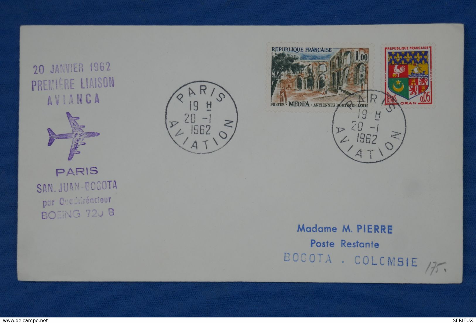 C1 FRANCE BELLE LETTRE 1962   1ER VOL AVIANCA PARIS BOGOTA COLOMBIE +  ++ AFFRANCH. PLAISANT - 1960-.... Cartas & Documentos