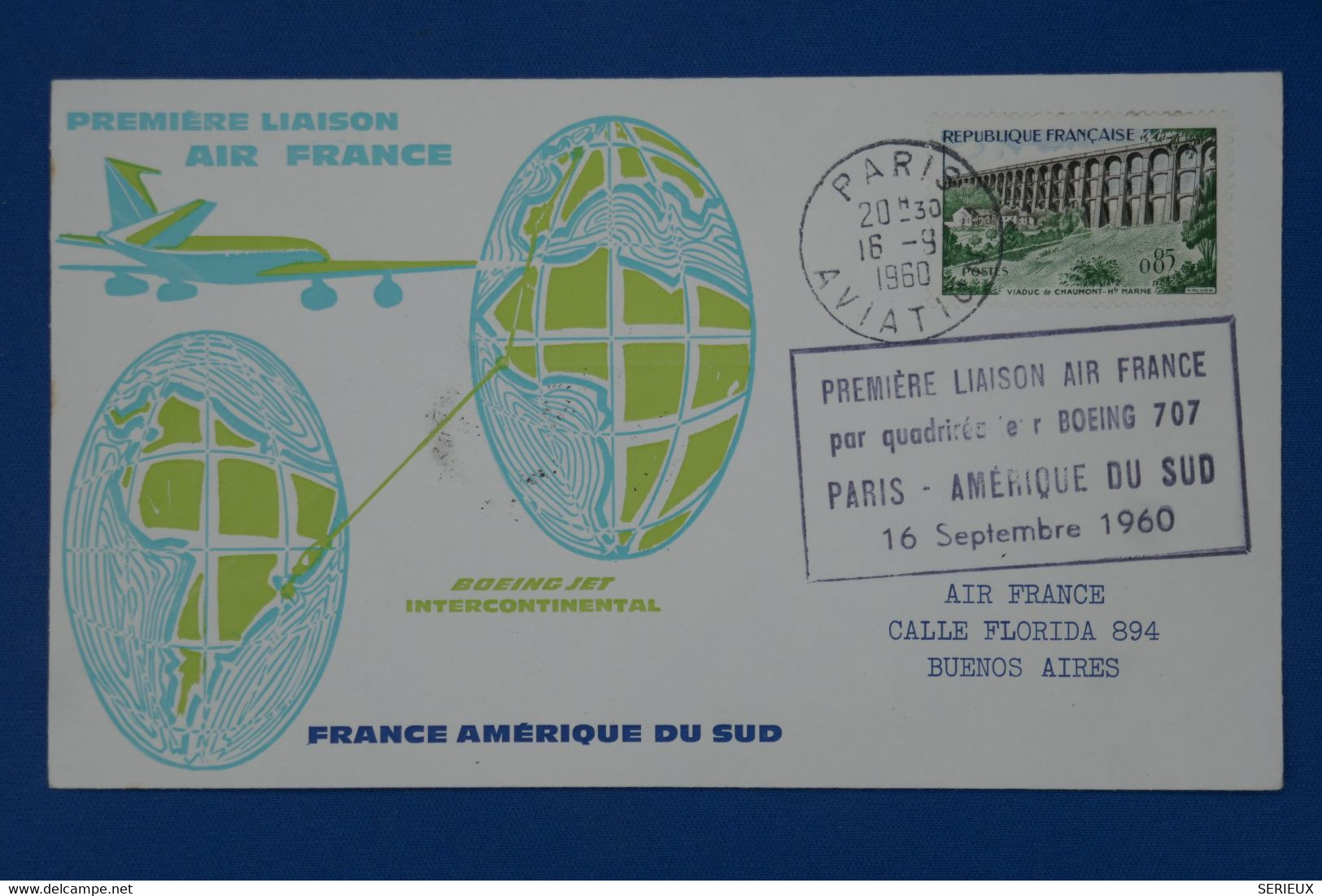 C1 FRANCE  BELLE LETTRE 1960   1ER VOL  PARIS BUENOS AIRES   +AIR FRANCE + AFFRANCH. PLAISANT - 1960-.... Cartas & Documentos