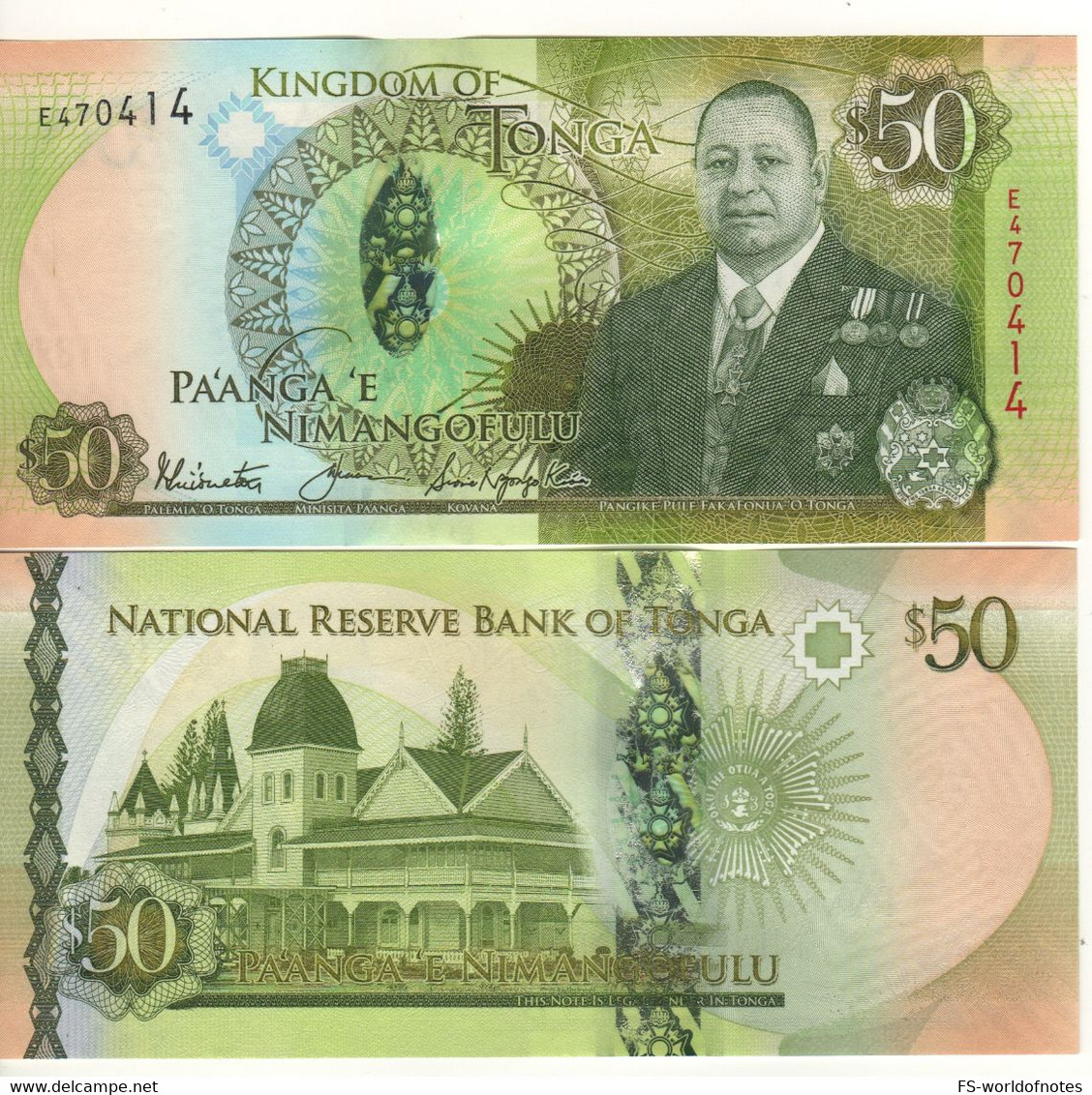 TONGA  New  50    PAANGA     PW48A(2)   ( ND   2021 )  "  King Tupou VI + Royal Palace At Back " - Tonga