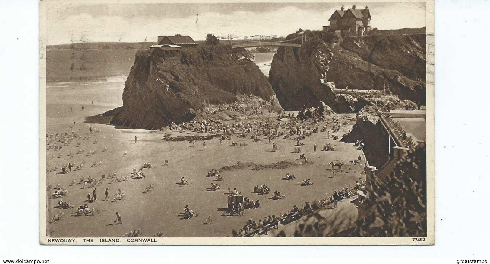 Postcard Cornwall Newquay The Island Posted 1945 - Newquay