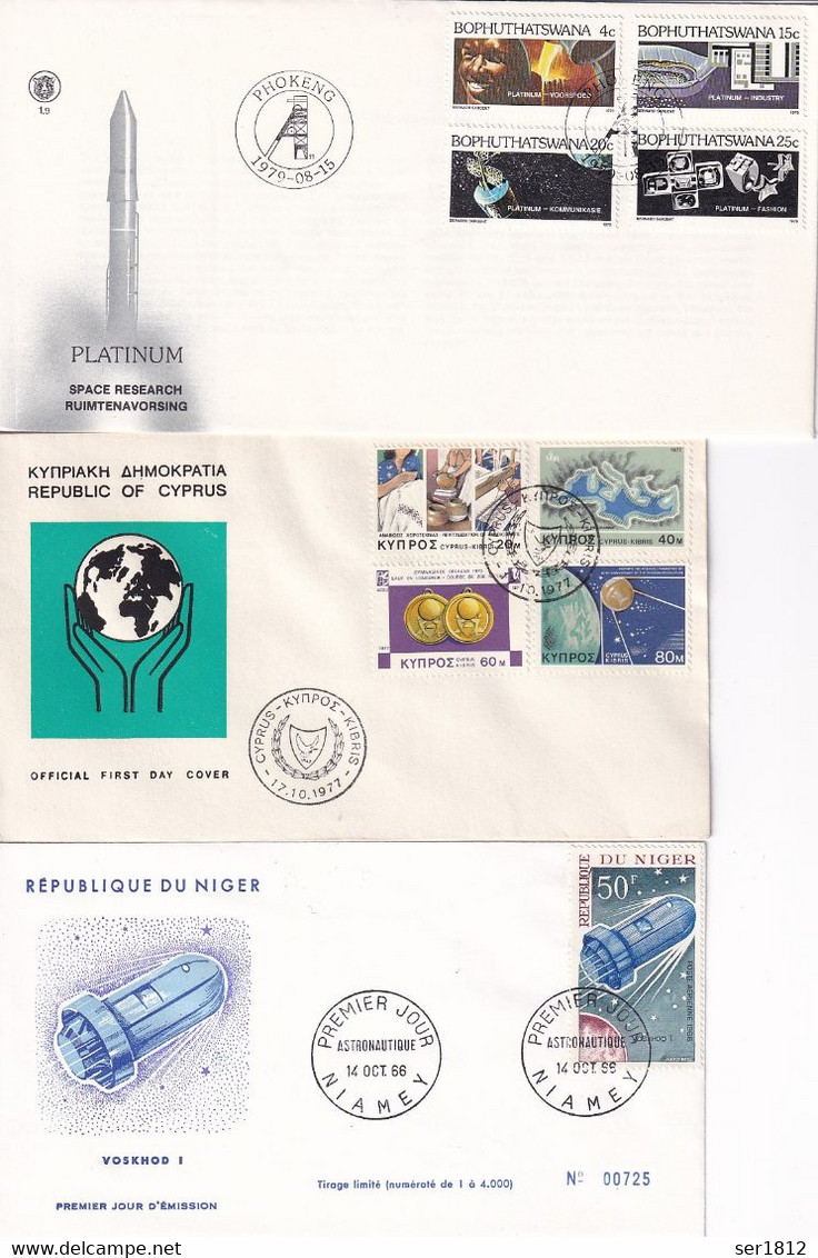 Space FDC Cover 1979 1977 1966 BOPHUTHATSWANA Intelsat 5 Platinium  CYPRUS Sputnik 1 NIGER REPUBLIC  Voskhod 1 - Afrika