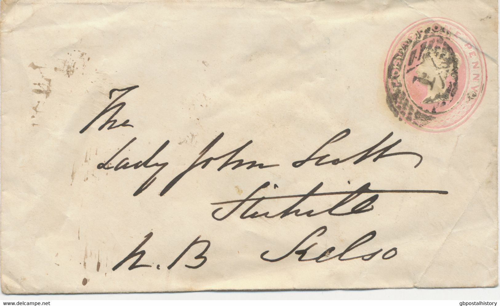 GB LONDON Inland Office „1“ Numeral Postmark (Parmenter 1E, LATEST USAGE March 1851) On VF QV 1 D Pink Postal Stationery - Covers & Documents