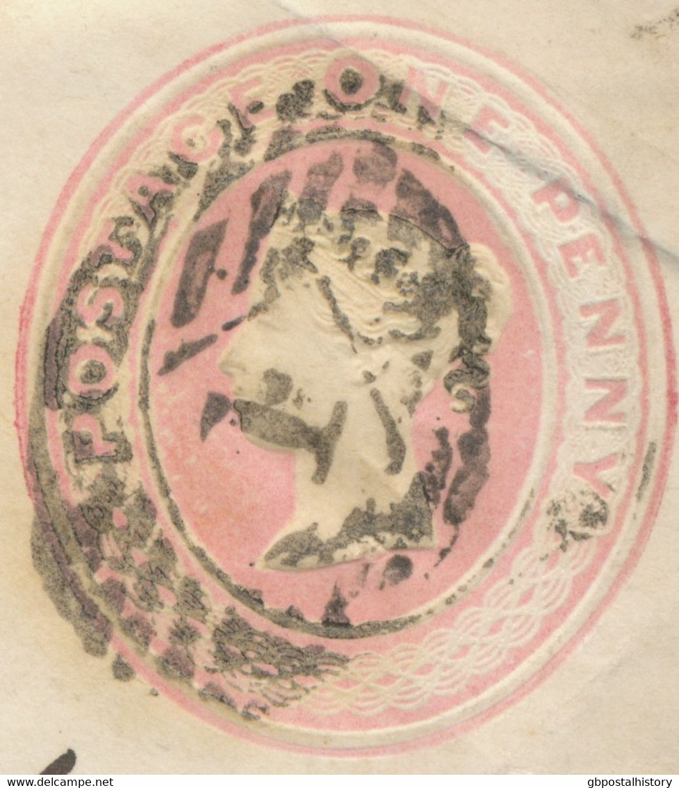 GB LONDON Inland Office „1“ Numeral Postmark (Parmenter 1E, LATEST USAGE March 1851) On VF QV 1 D Pink Postal Stationery - Lettres & Documents