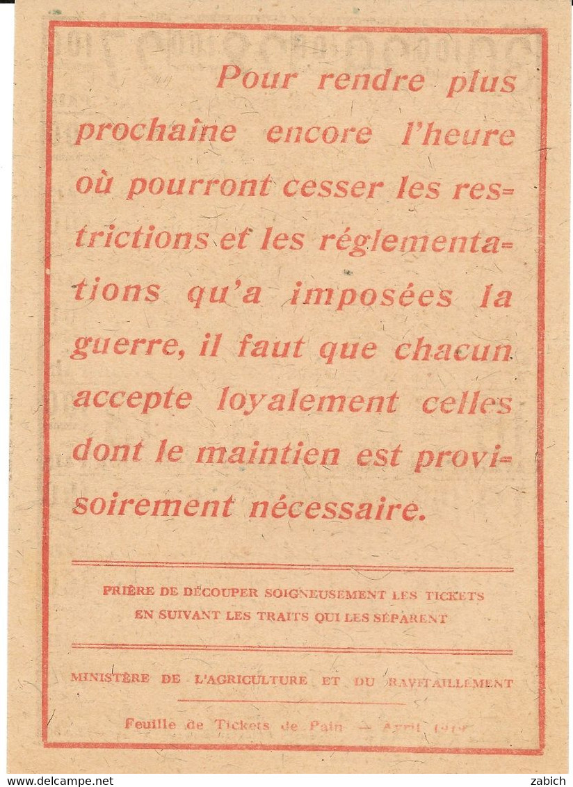 FRANCE  RAVITAILLEMENT  3 CARTES DE PAIN AVRIL MAI ET JUIN 1919 - Unclassified