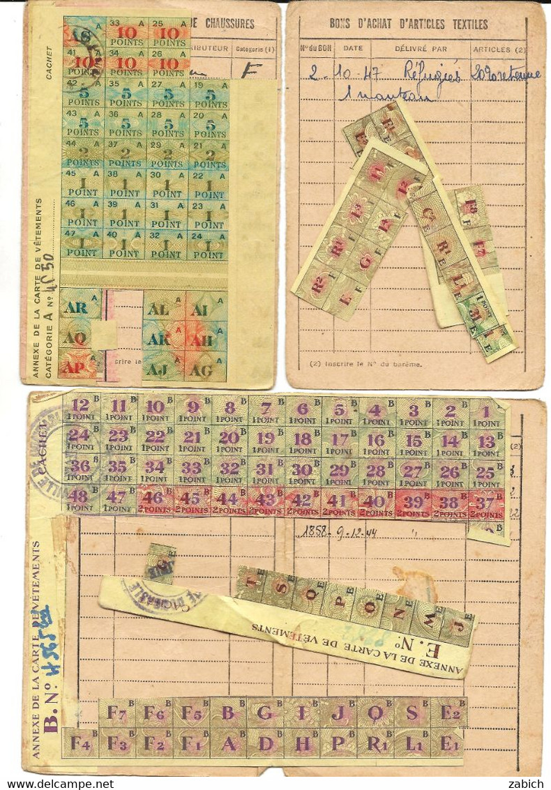 FRANCE  RAVITAILLEMENT  4 CARTES DE TEXTILES 1942 DOMBASLE MOSELLE AVEC   COUPONS - Unclassified