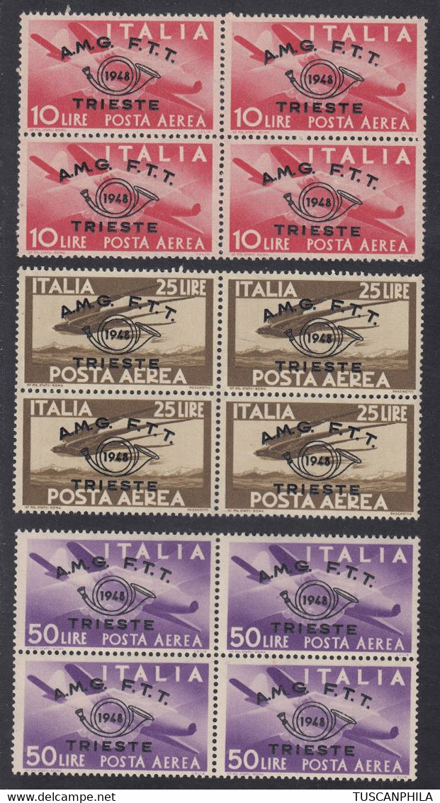 Trieste AMG-FTT Posta Aerea Serie Completa Sassone N. 17/19 MNH** Cv 25 - Poste Aérienne