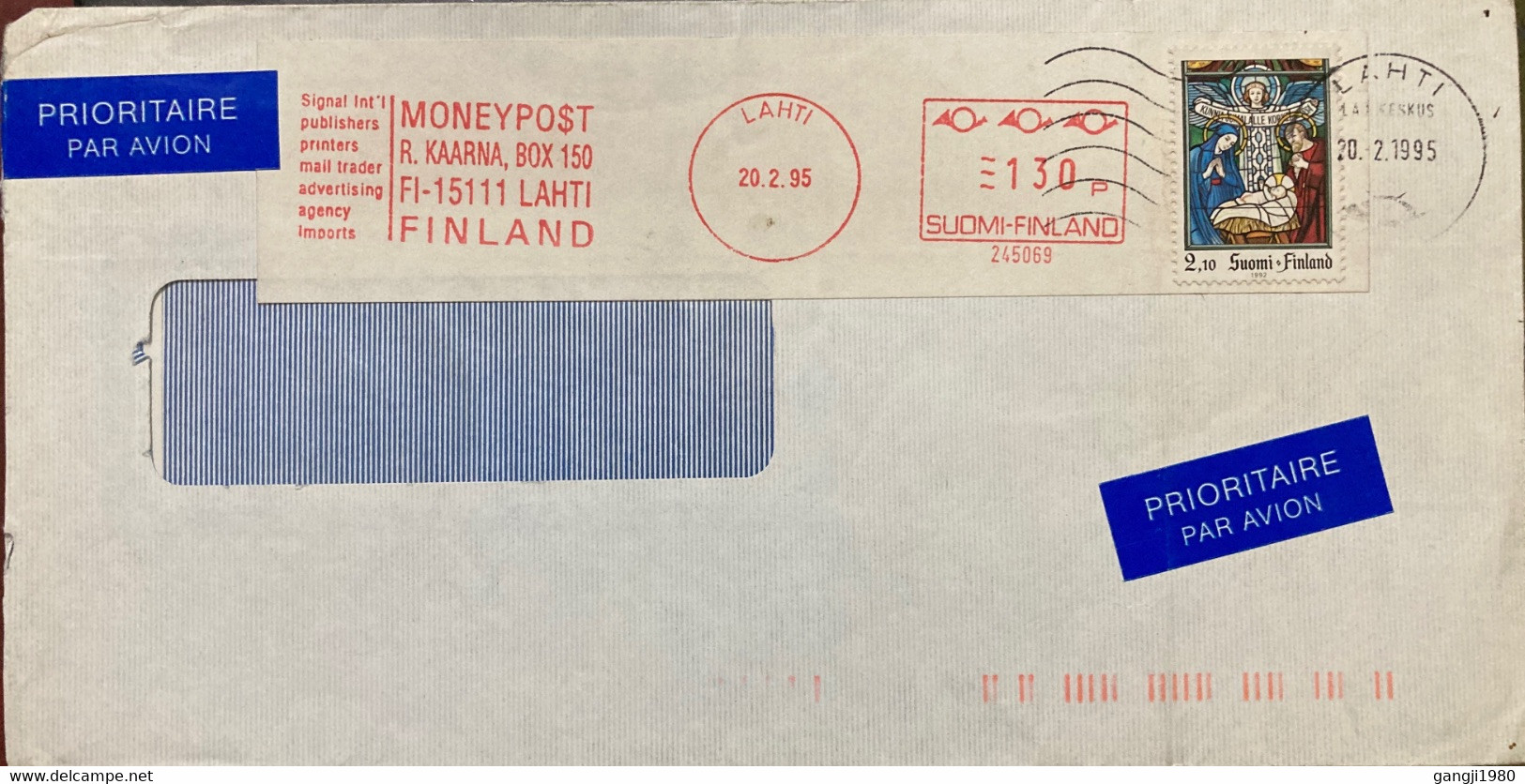 FINLAND 1995, METER FRANK SLOGAN PRIVATE PUBLISHER MONEYPOST ,LAHTI CITY CANCELLATION LABEL,GOD YESHU BIRTH ,AIRMAIL COV - Briefe U. Dokumente